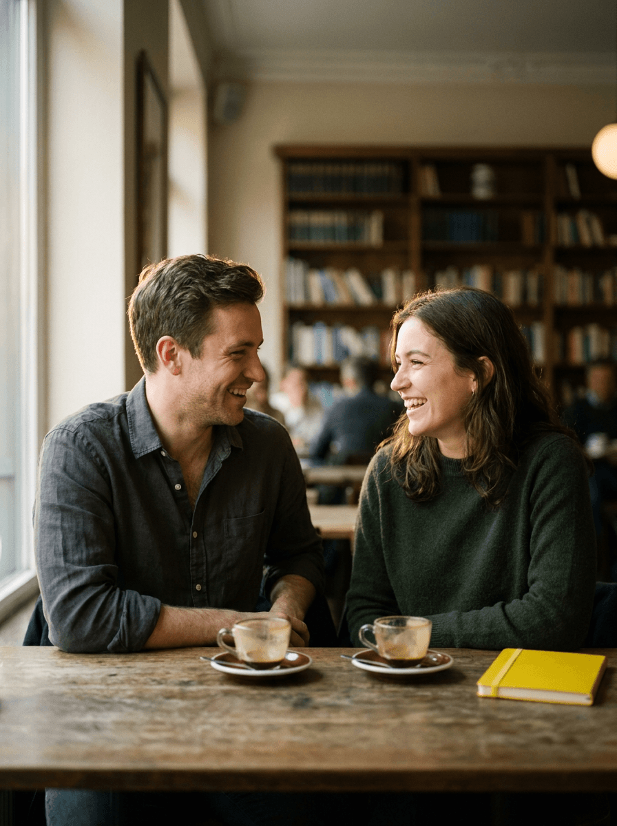 Two friends at a café table, a still used as a Veo 3.1 Native Dialogue start frame