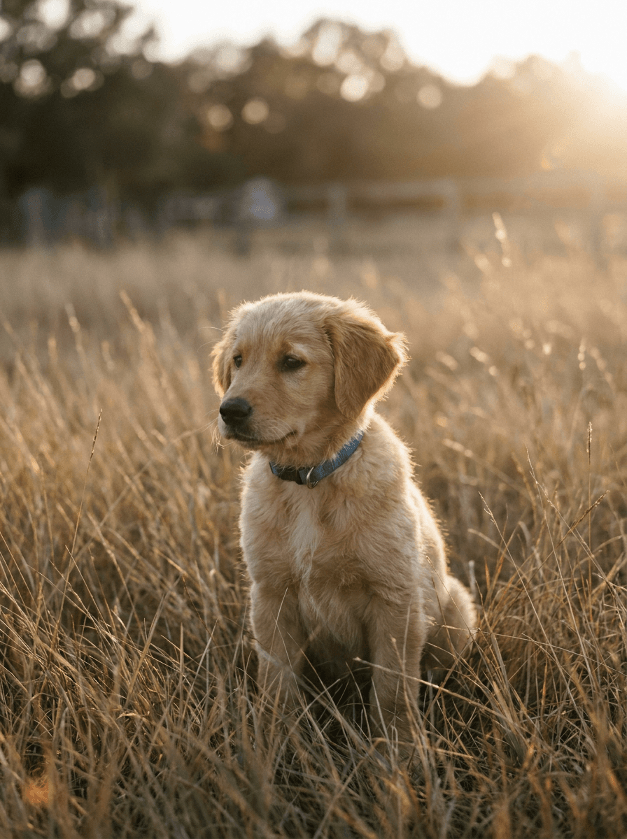 Golden retriever puppy in tall grass, a still used as a WAN 2.2 5B start frame