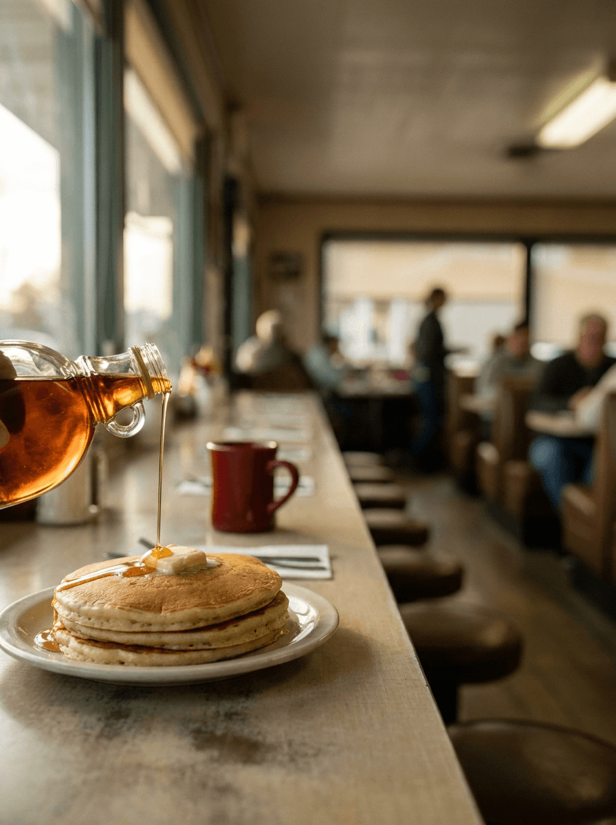 Pancake stack on a diner counter, a composition brief for WAN 2.2 5B
