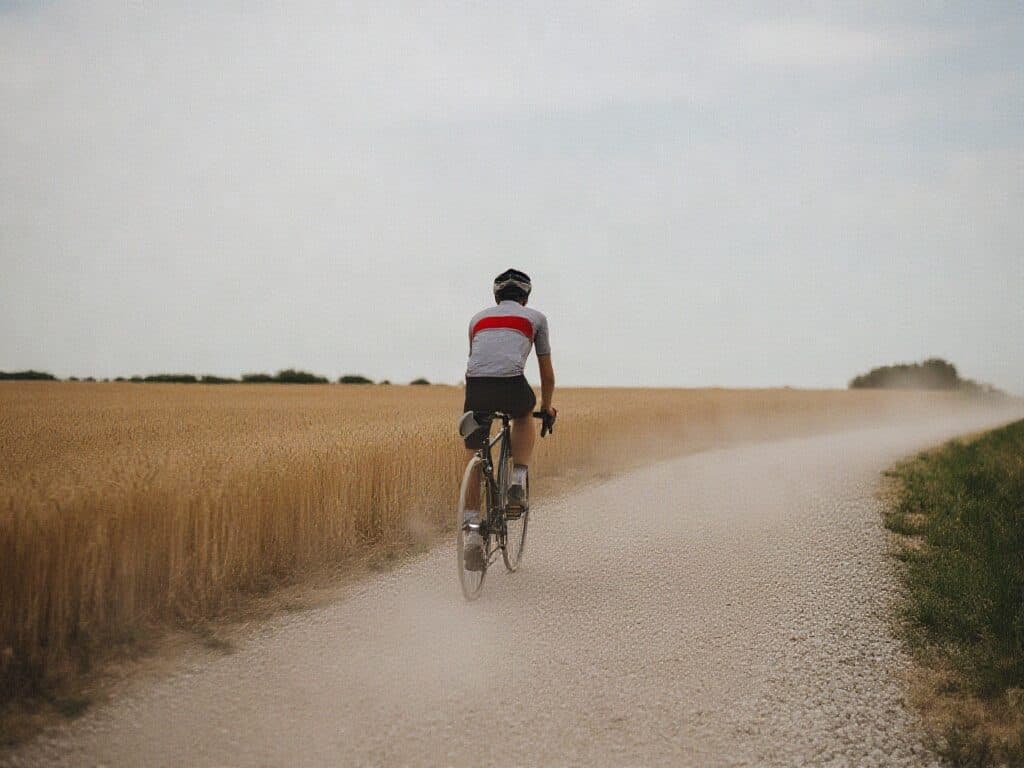 cyclist on a gravel road through wheat fields generated with Z Image in Made