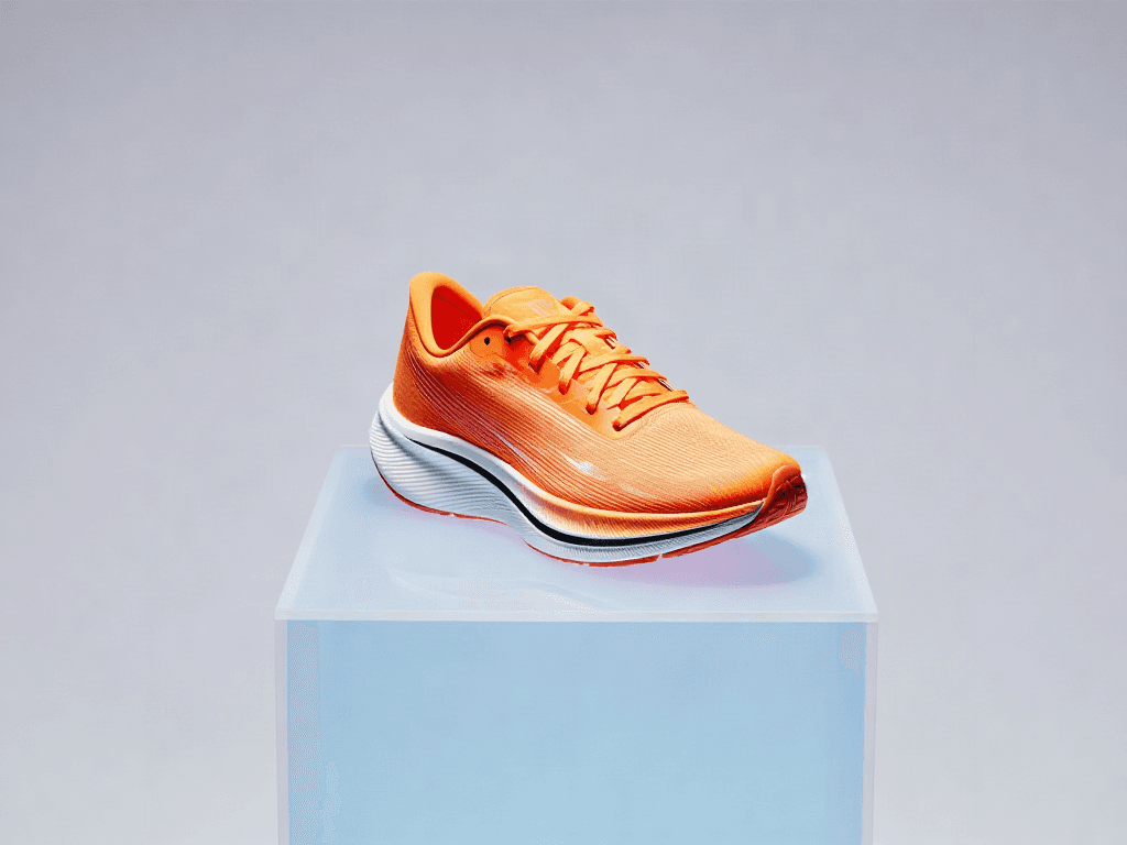 product concept with a translucent orange running shoe generated with Z Image in Made