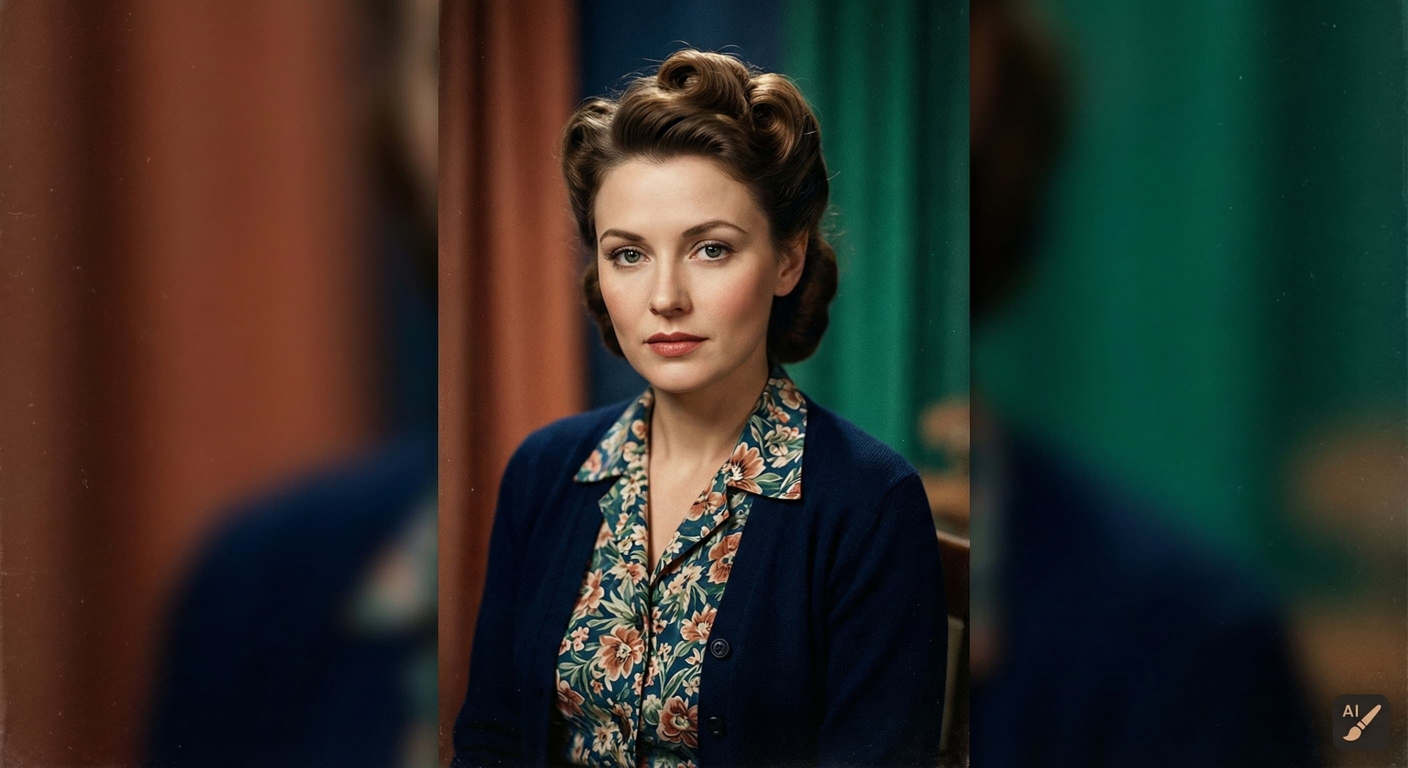 Black and white portrait of a woman rendered in natural, lifelike color