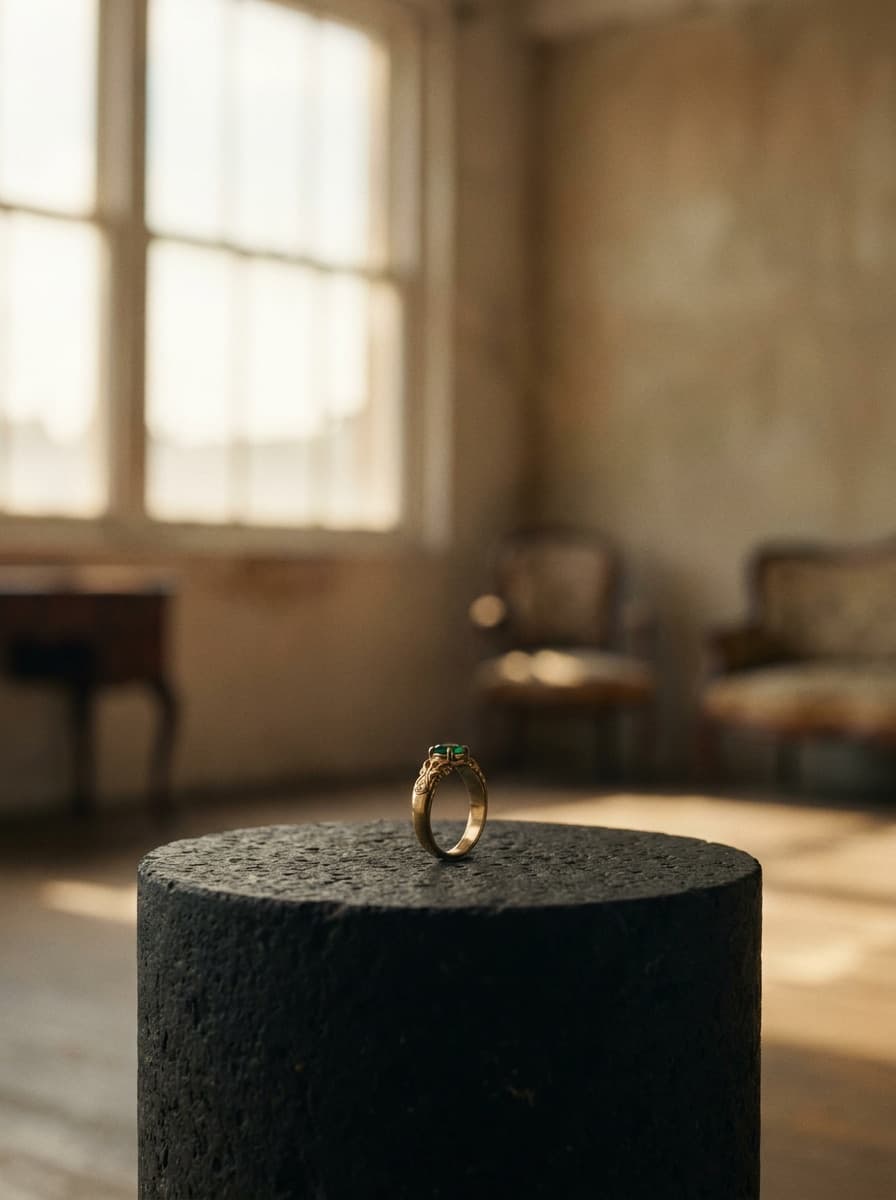 Ring on a dark pedestal prepared for a rotating highlight clip
