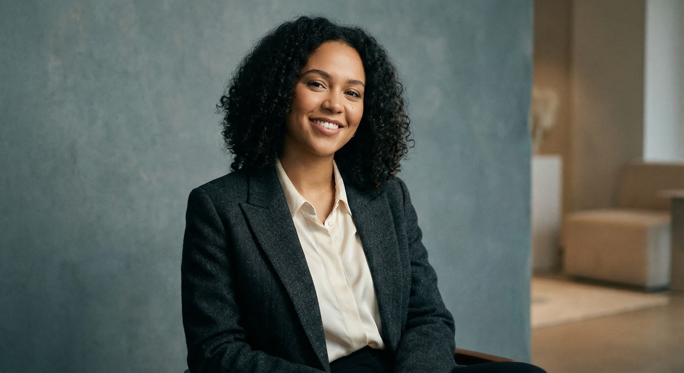 Professional headshot with blemishes removed naturally