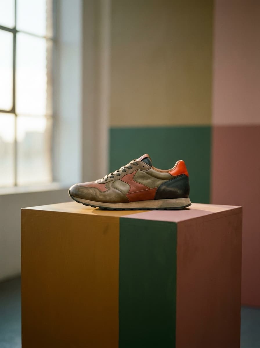 Sneaker on a bold color-blocked studio background for a campaign visual