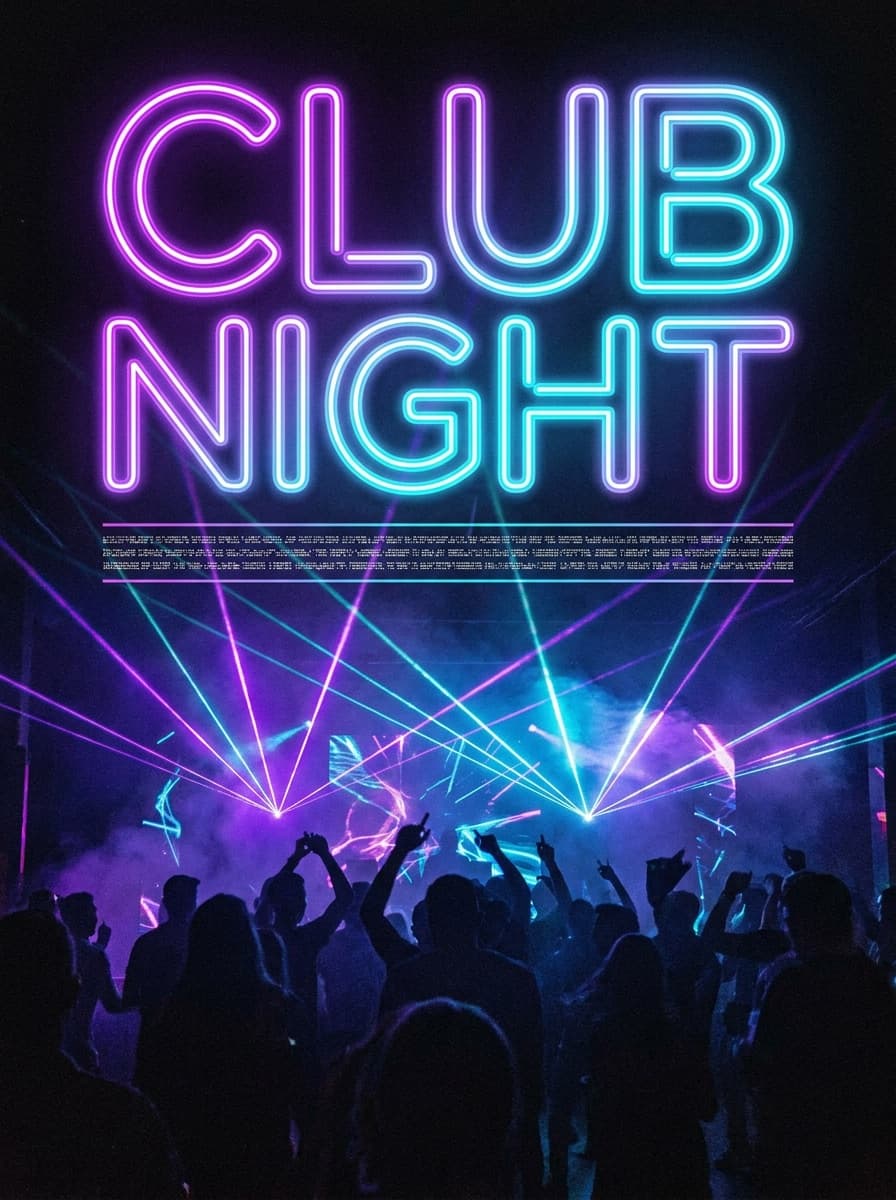 Club night flyer design with bold neon title typography and event details band