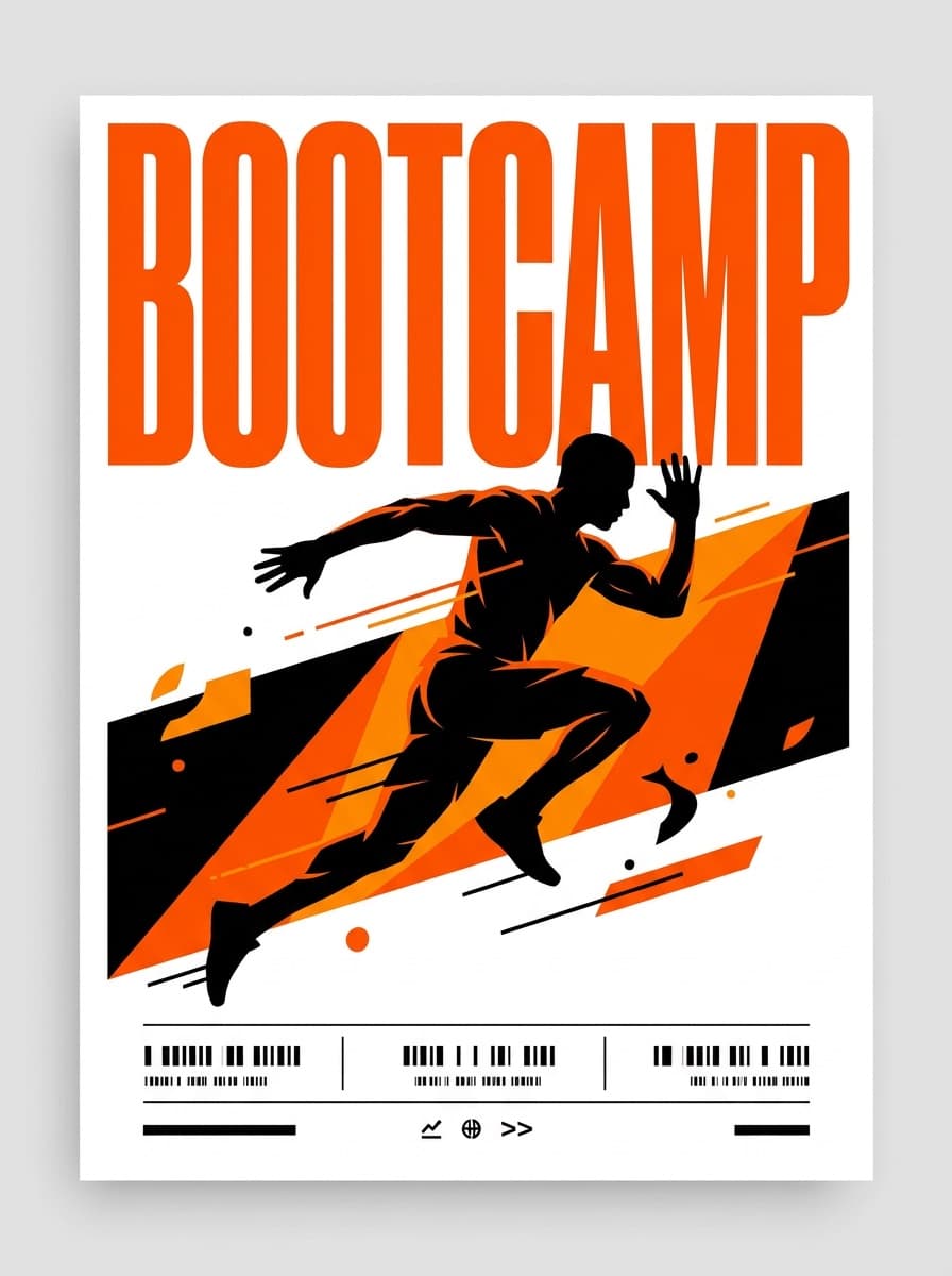 High-energy bootcamp flyer design with bold condensed title typography