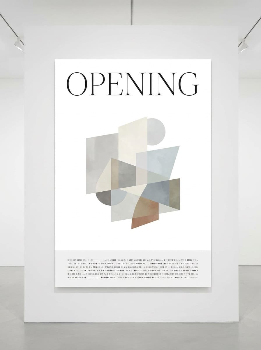 Minimal gallery opening flyer design with elegant typography and white space