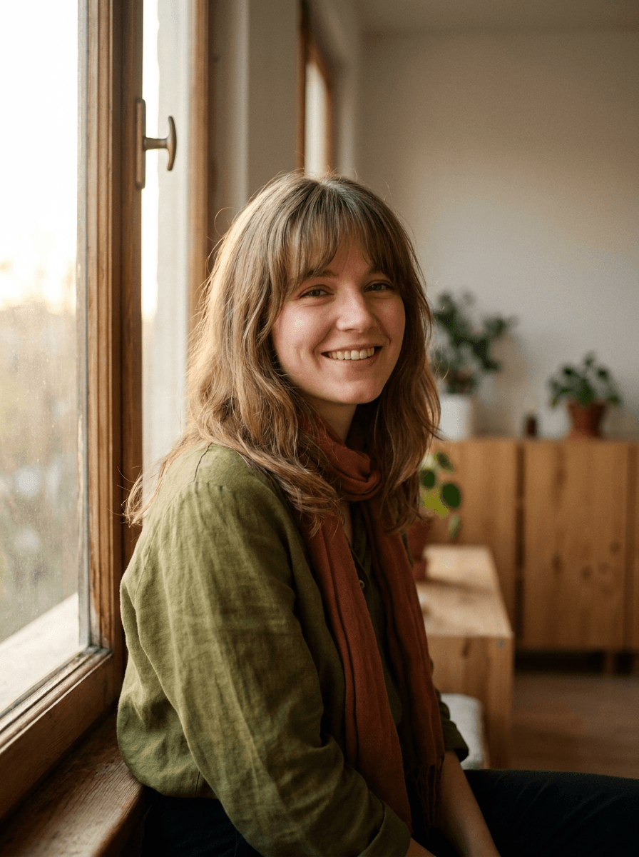 Portrait with curtain bangs added to the subject’s existing hair
