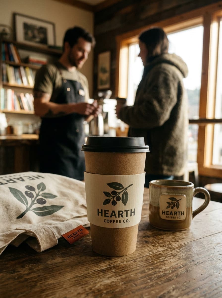 Cafe logo printed on a takeaway coffee cup