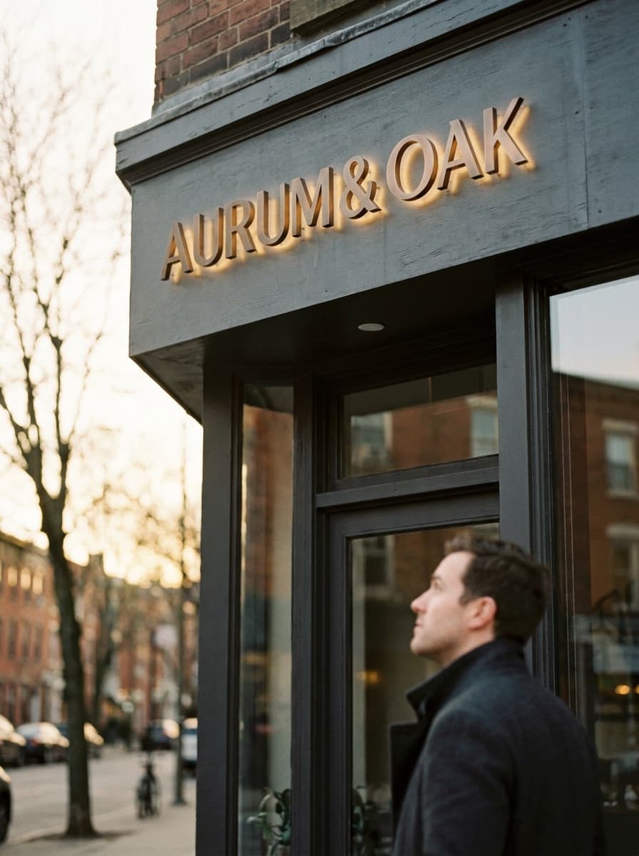 Brand wordmark mocked up as a storefront sign