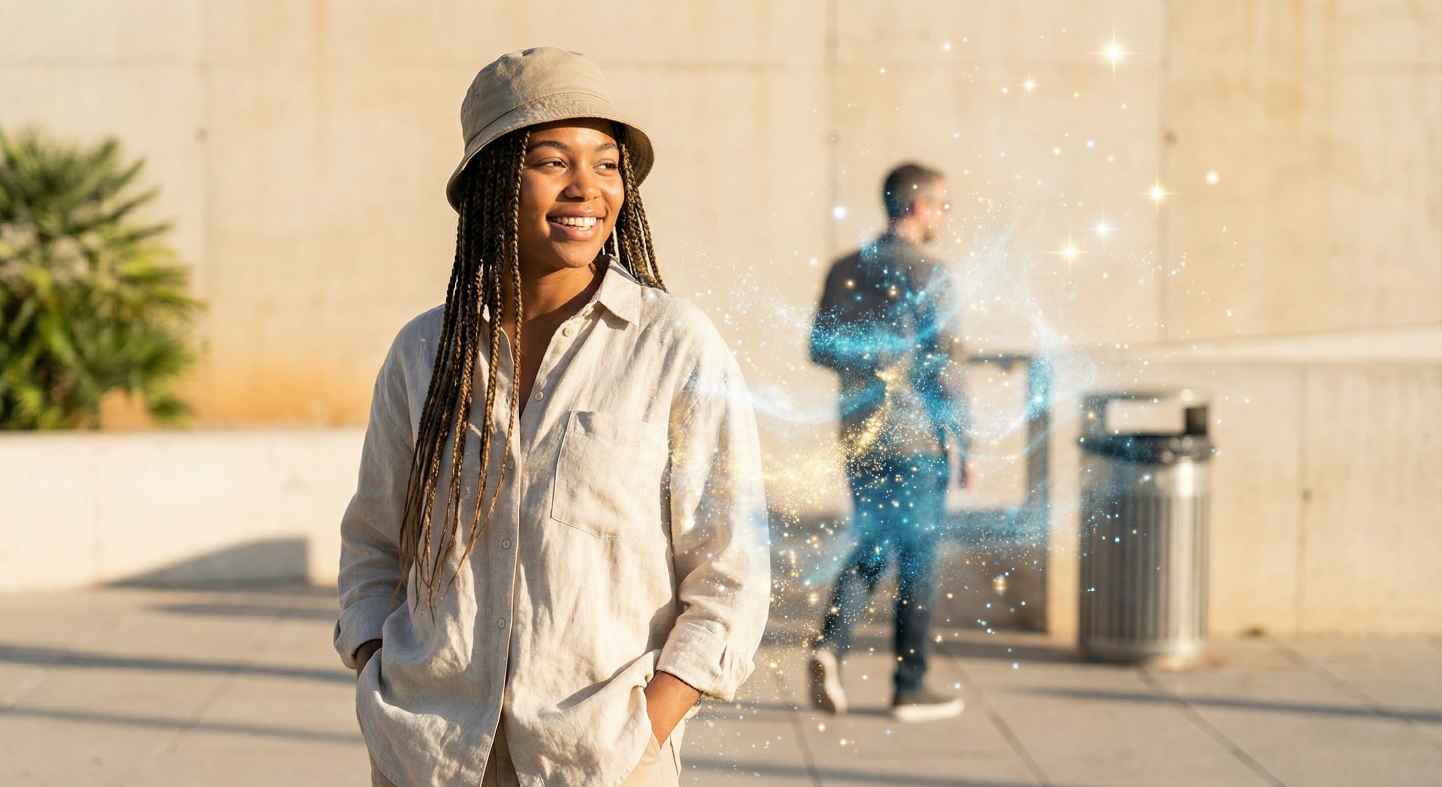 Clutter removed from a lifestyle photo with a natural-language edit