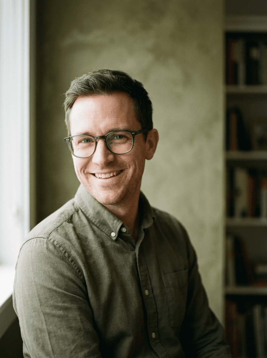 Portrait of a man in glasses with clear, glare-free lenses
