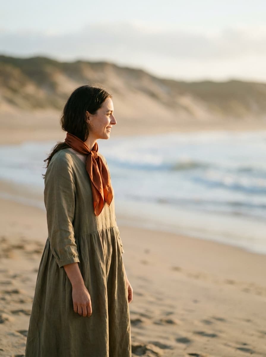 Subject placed into a warm beach photoshoot scene