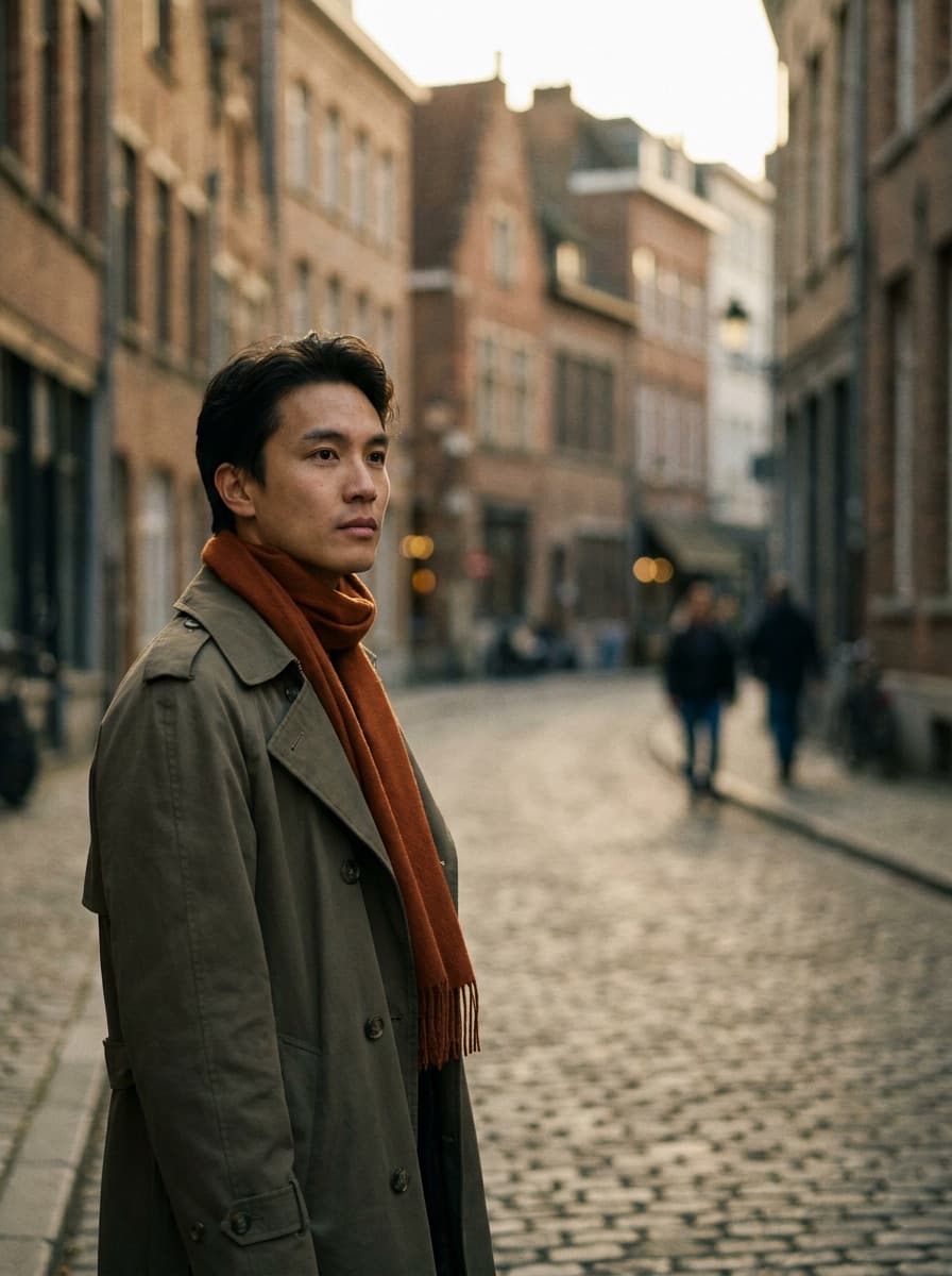 Portrait re-staged as a street-style editorial photo