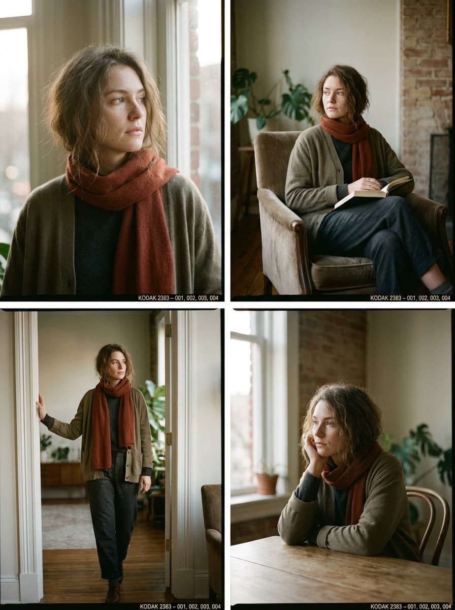 Consistent lookbook-style series generated from one subject photo