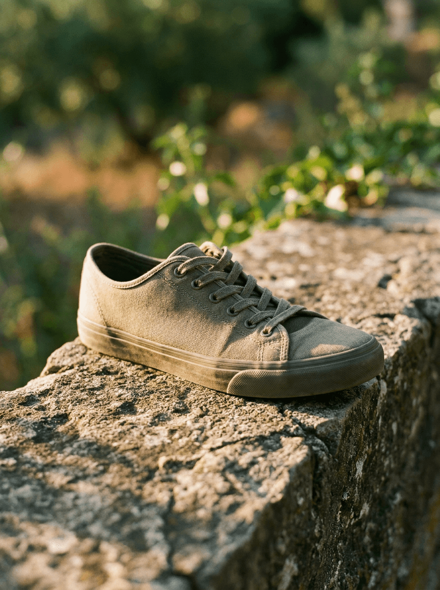 Sneaker staged in a sunlit outdoor lifestyle scene