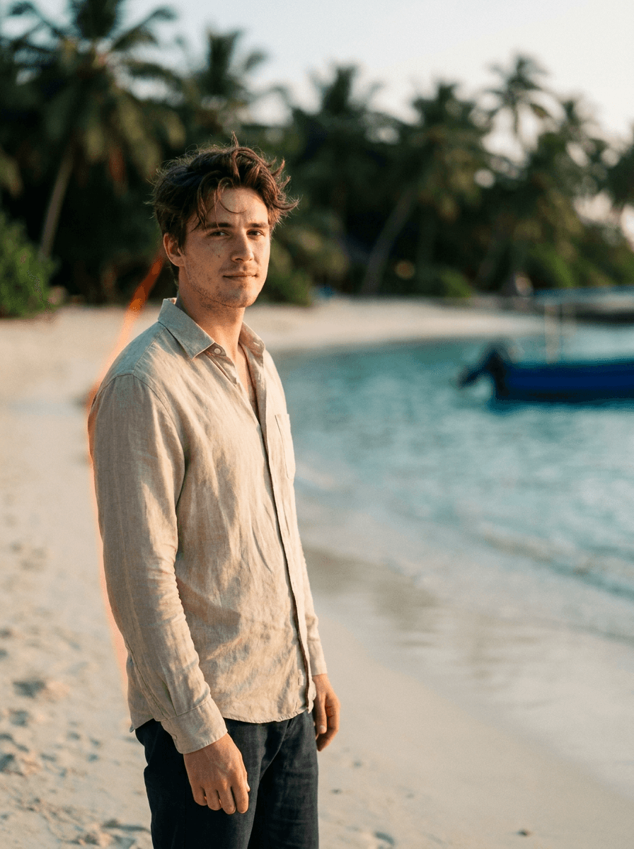 Portrait subject placed on a golden-hour beach background