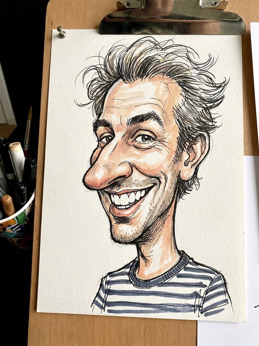 Portrait restyled as a classic hand-drawn caricature