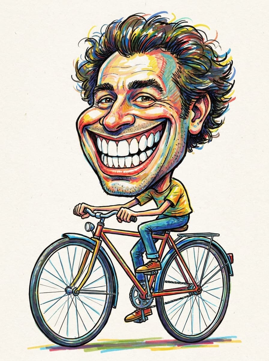 Colorful digital caricature of a smiling subject