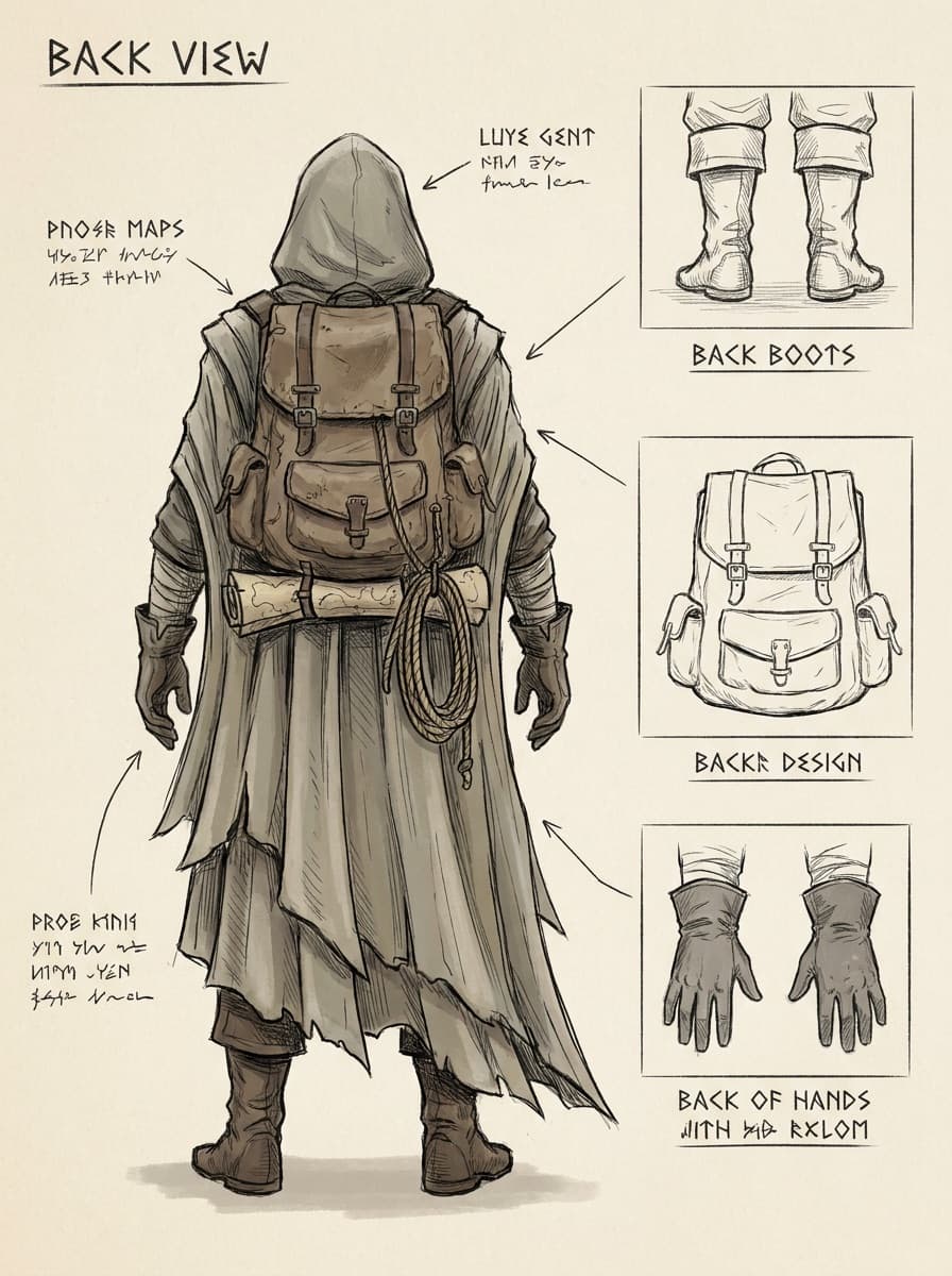 Back view generated for a character seen only from the front