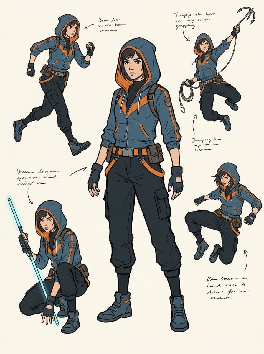 Character in several action poses with consistent design