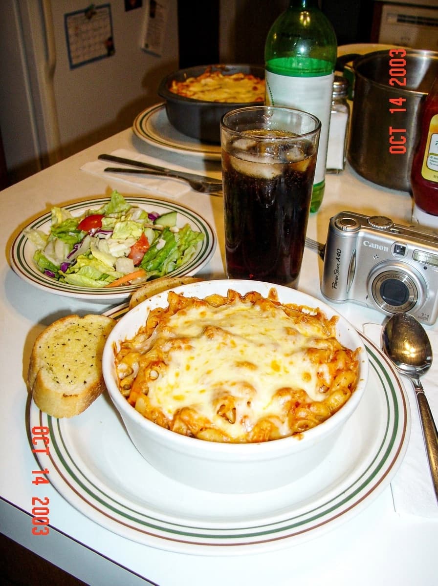 Food photo taken digicam-style with direct flash