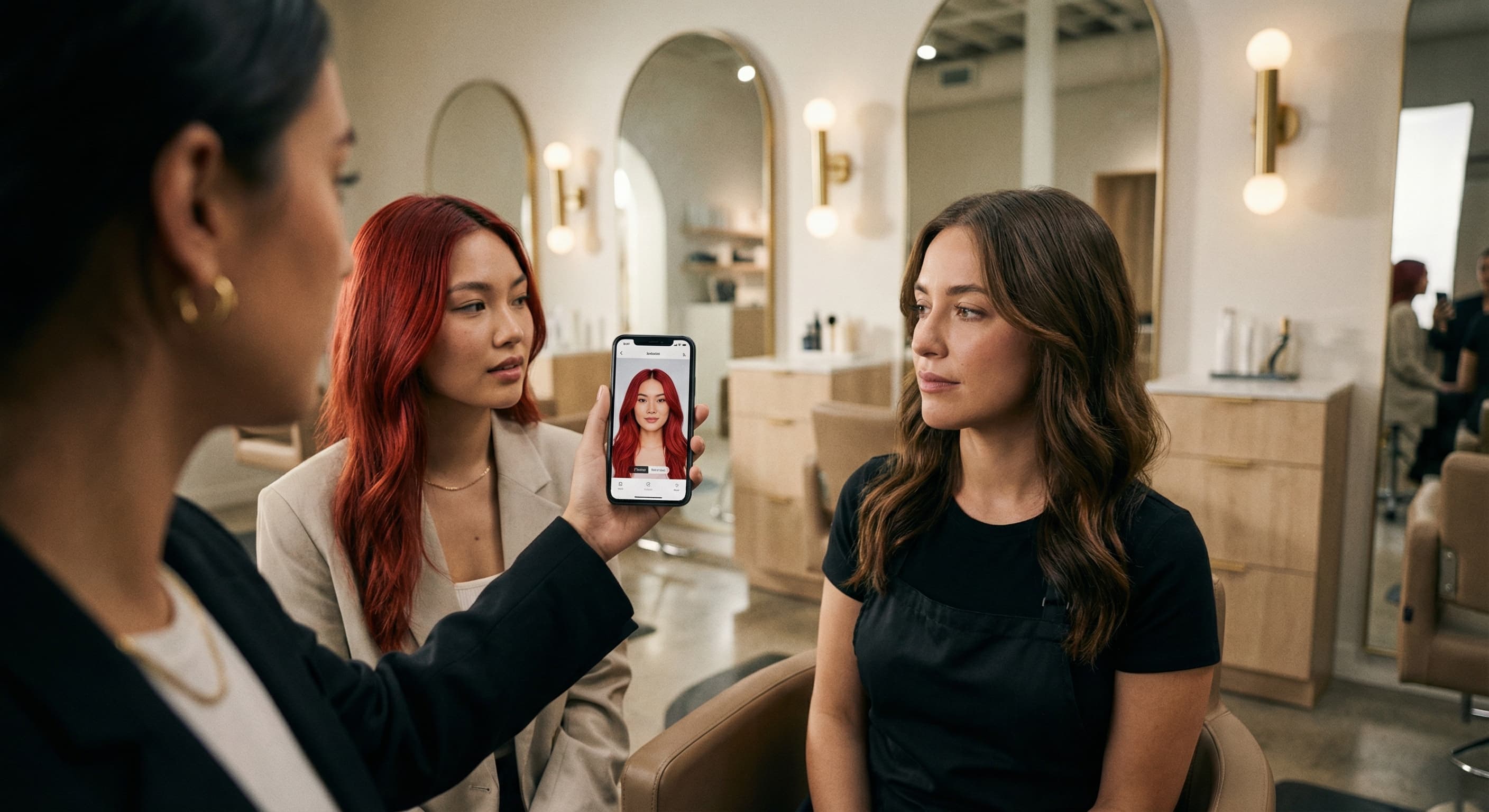 Portrait previewing a rich brunette shade before a salon appointment