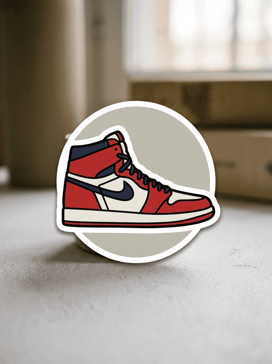 Sneaker rendered as a bold flat sticker-style graphic with a thick outline
