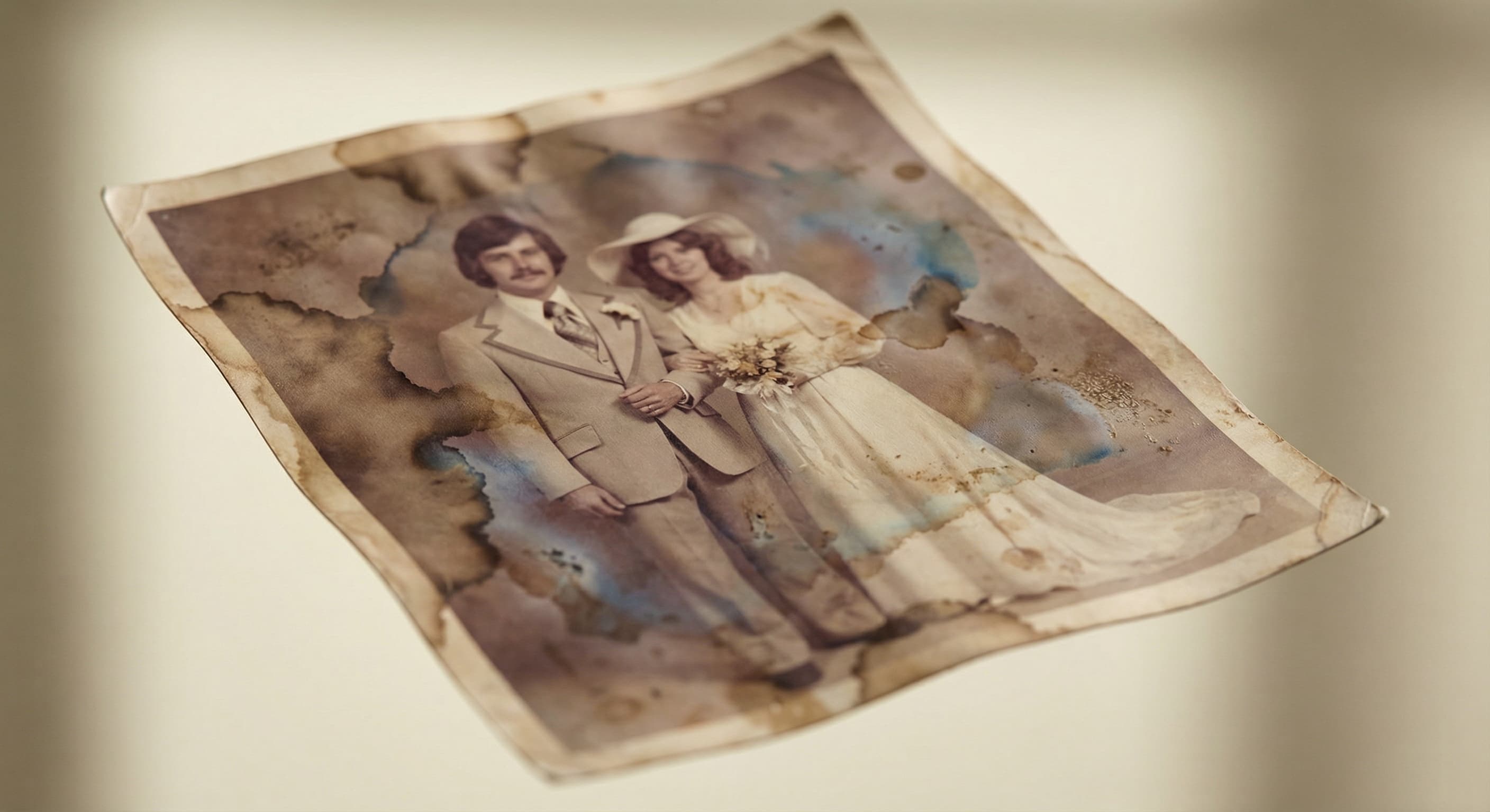 Water-damaged photograph cleaned up and restored