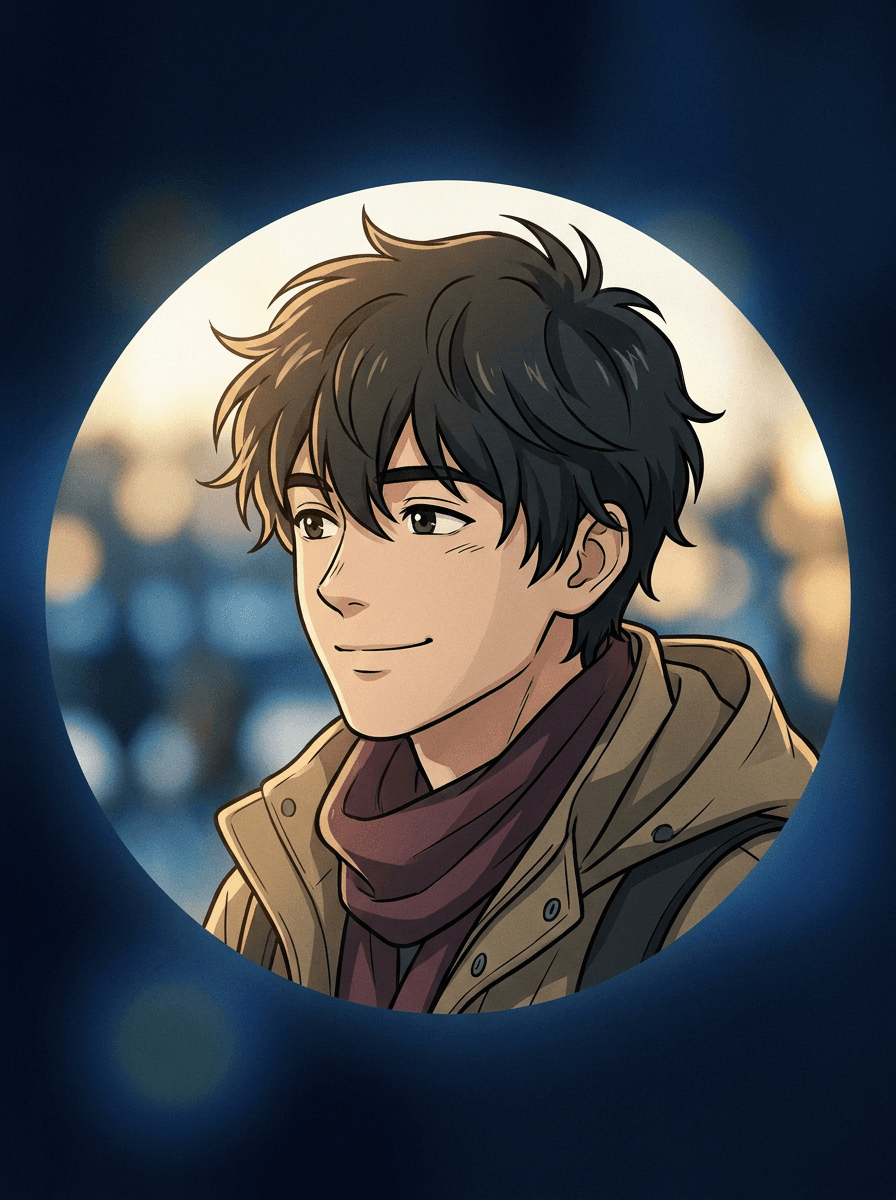 Anime-style avatar created from a photo, framed for a profile picture