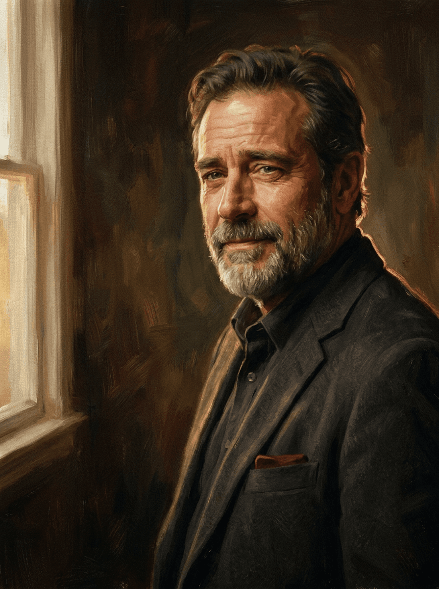 Portrait photo repainted as a classic oil painting with visible brushstrokes