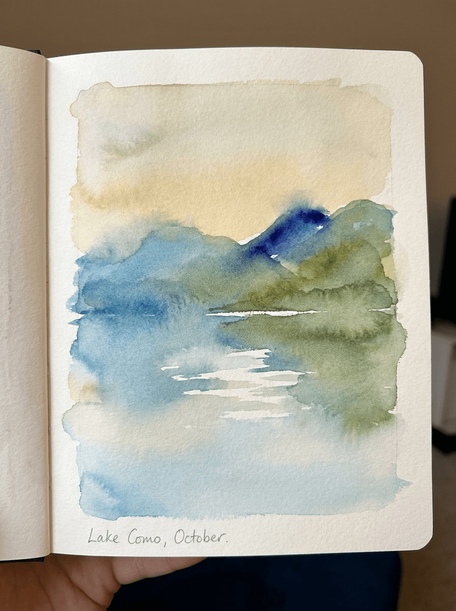 Landscape photo restyled as a soft watercolor painting