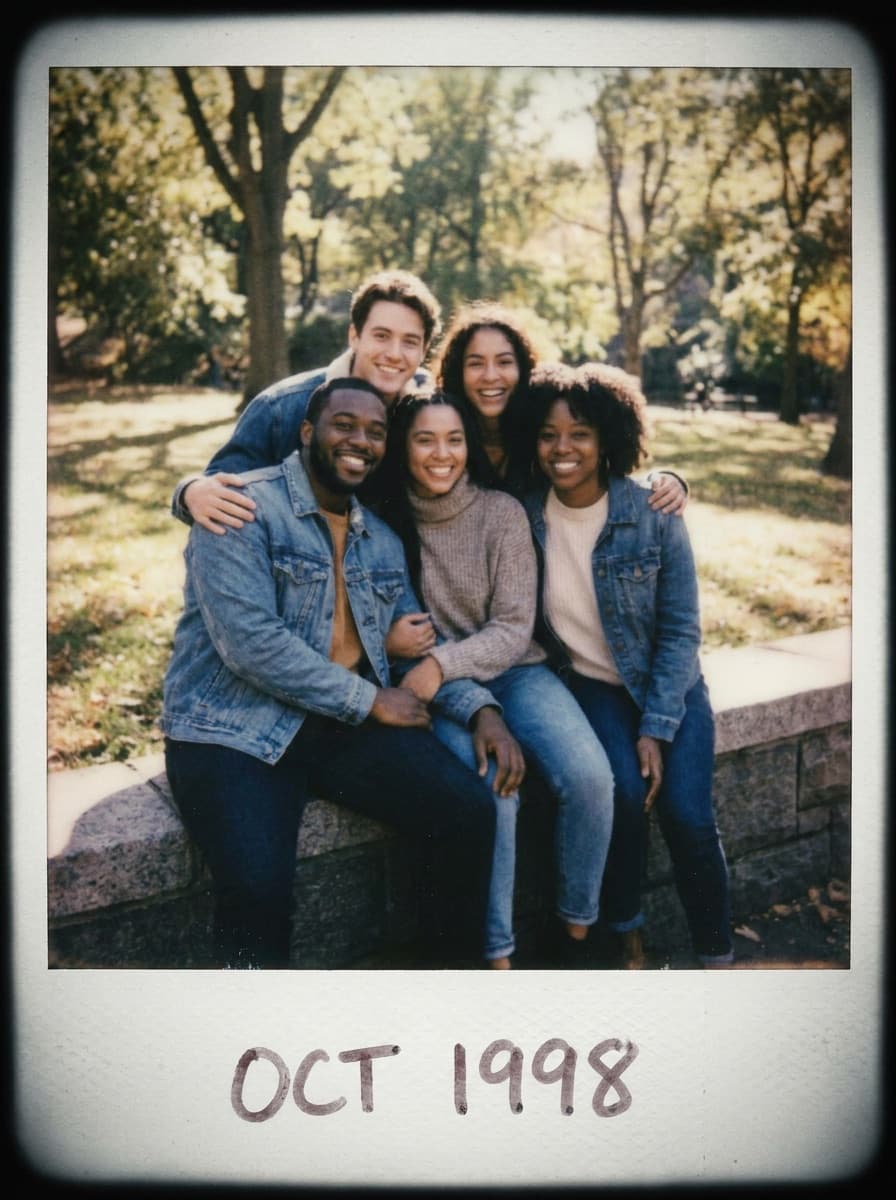Group snapshot restyled with soft faded instant-film tones