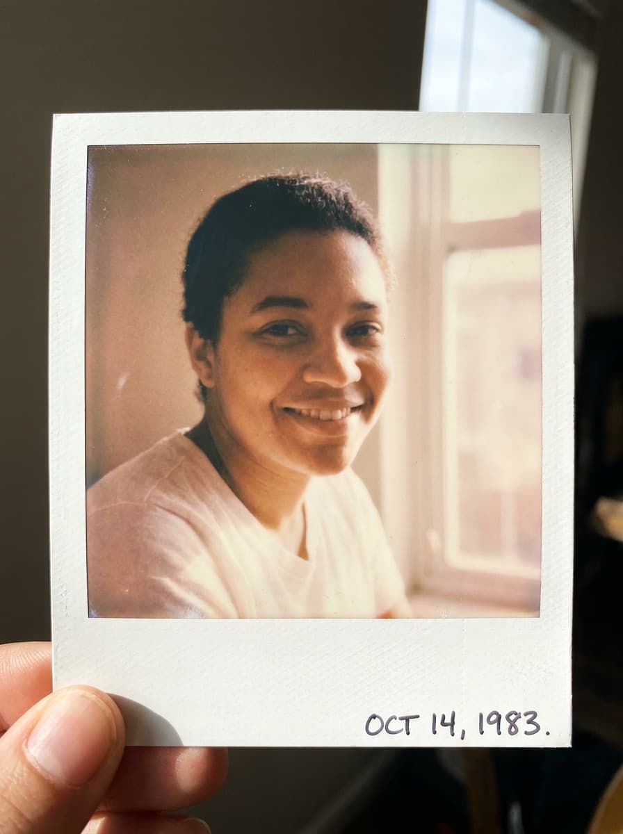 Portrait with warm analog instant-photo character