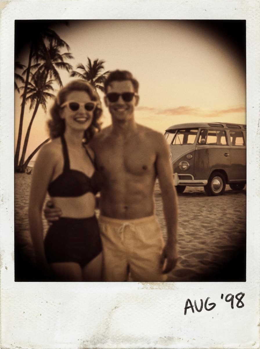 Vacation photo restyled as a nostalgic instant print