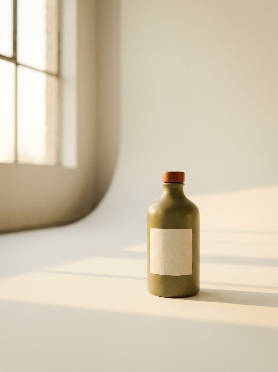 Cosmetics bottle on a white seamless studio background