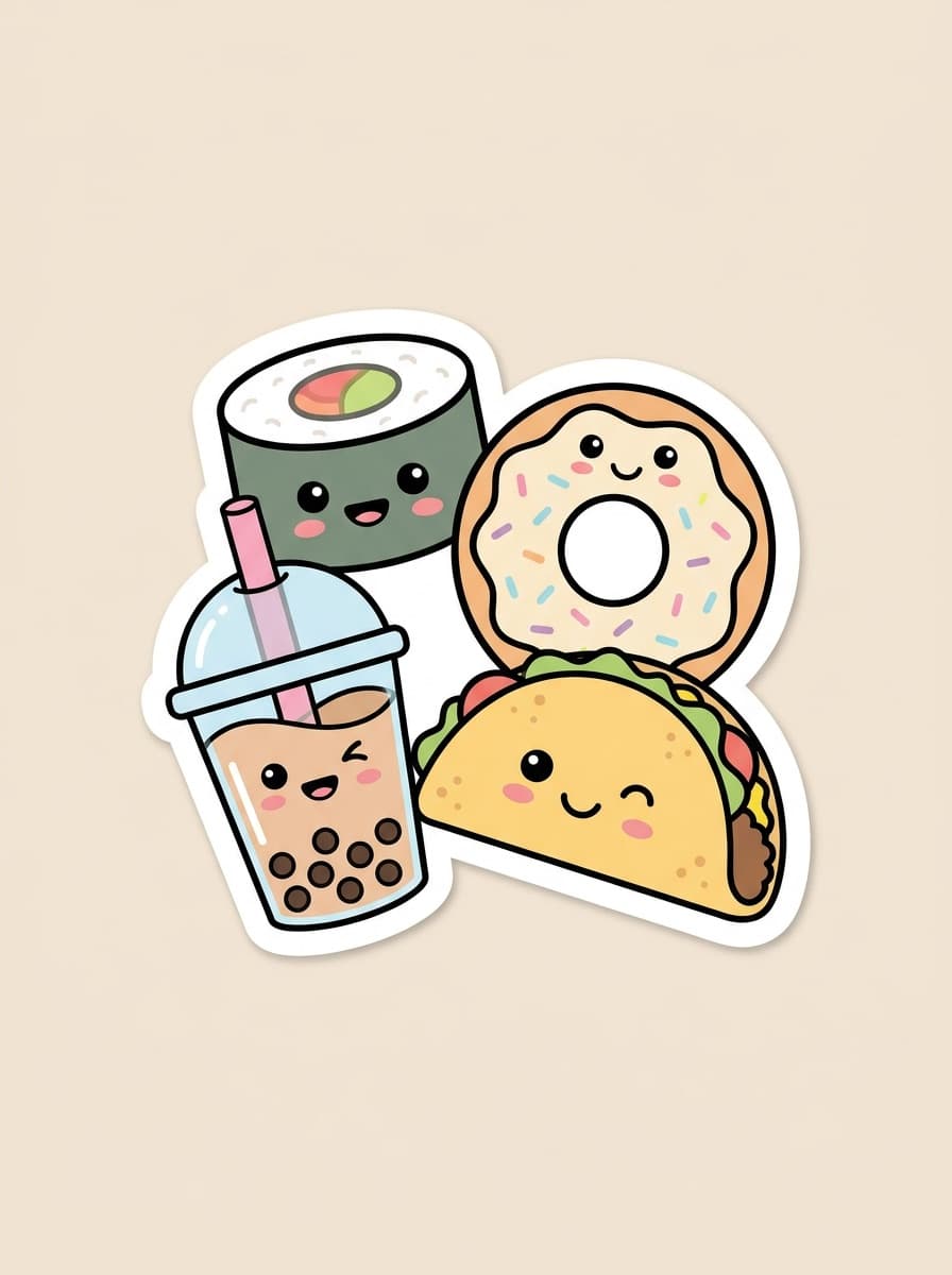 Kawaii-style food sticker design with thick outline