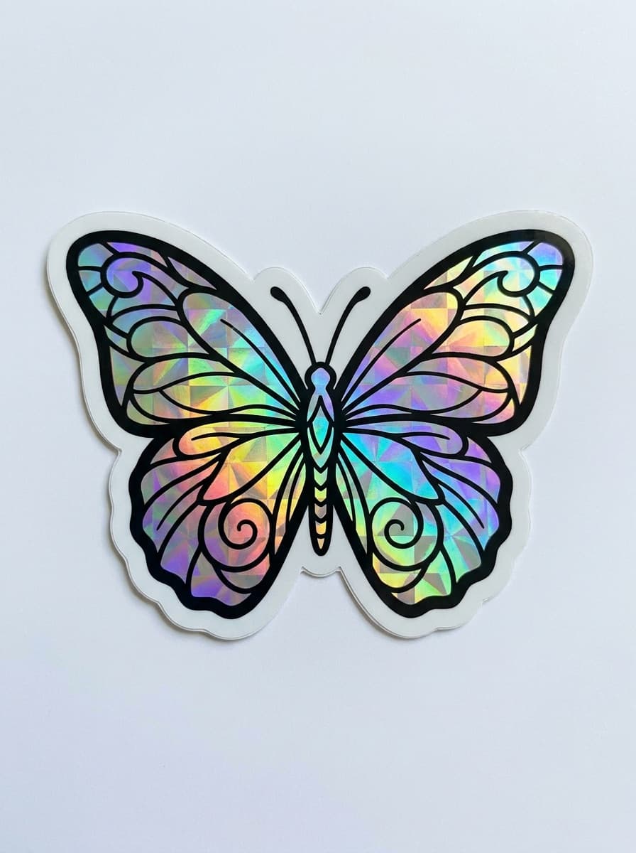 Sticker design with a holographic butterfly motif
