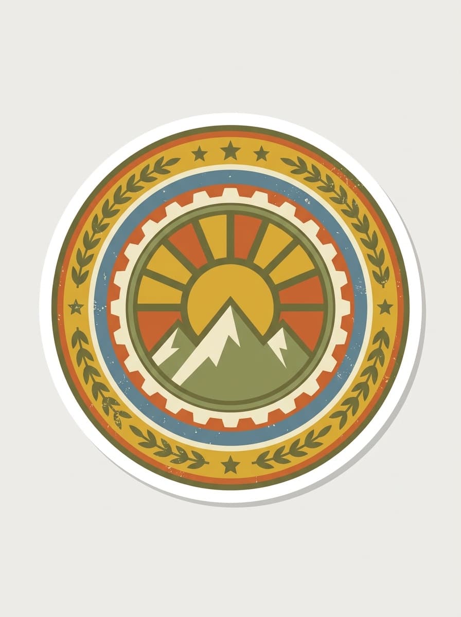 Retro badge-style sticker design in vintage colors