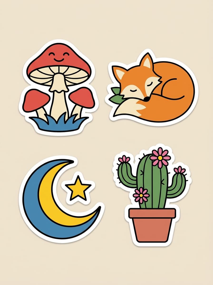 Matching set of sticker designs in one style