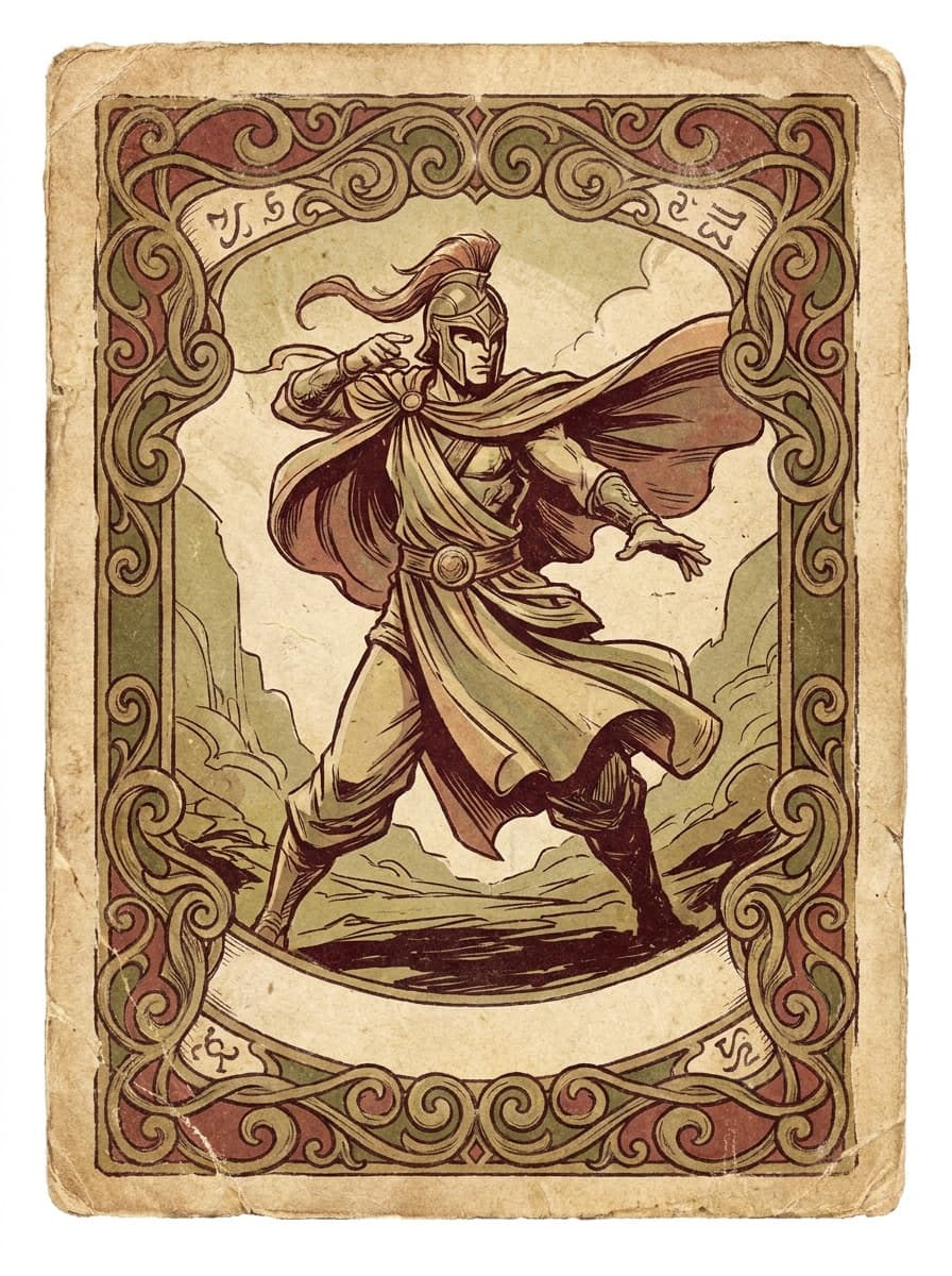 Vintage-style trading card with retro frame and muted colors