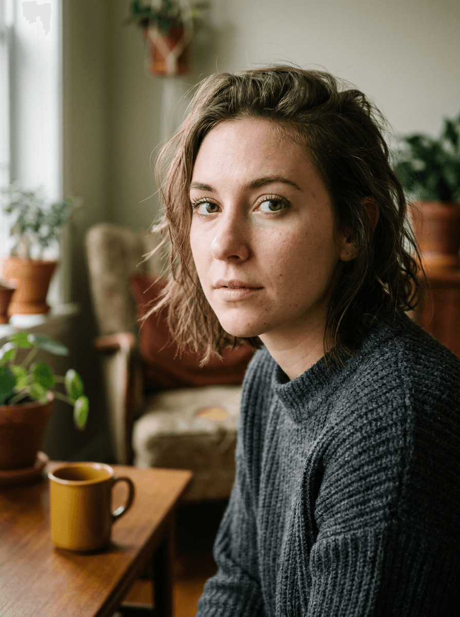 Portrait sharpened so eyelashes and hair strands are clearly defined