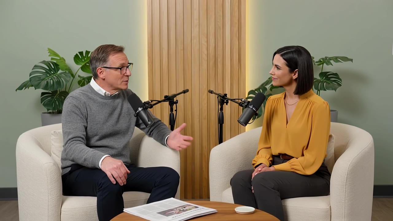 An interview podcast in a sage-green studio