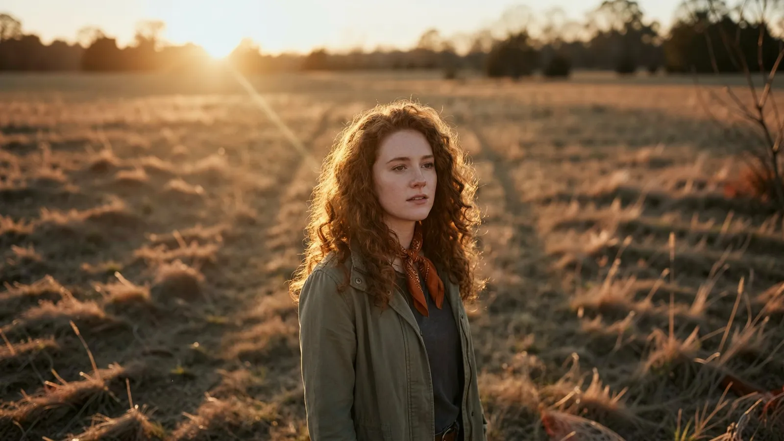 A golden-hour portrait expanded from 3:4 to 16:9 with more of the field on both sides