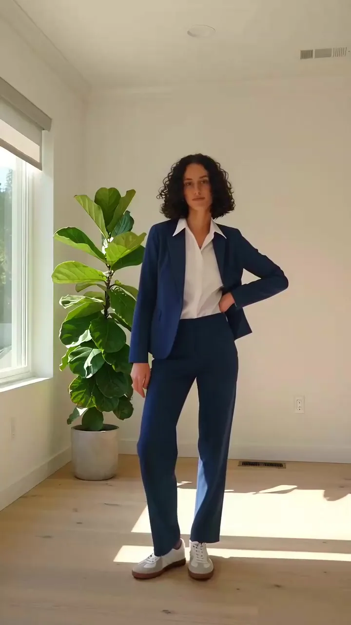 The same take, changing between Sharp suit, Denim on denim and Cozy knit