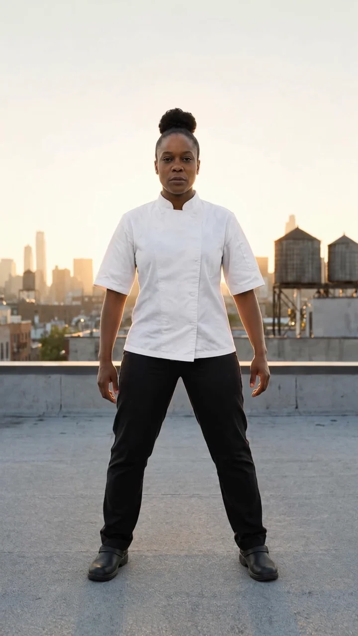 The same move, danced by Amara, from one kitchen-crew photo