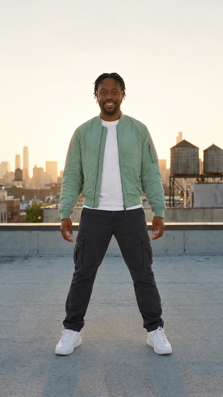 The man from the photo posed in the rooftop dance’s opening frame